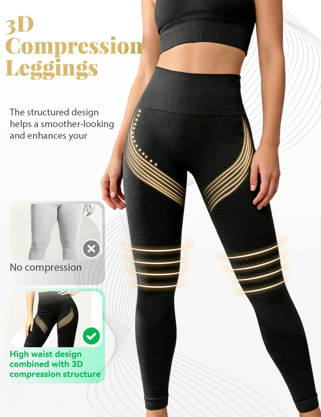 3D Leggings Compression, Women‘S High Waisted Compression Leggings, Butt Lifting Workout Leggings, Squat Proof