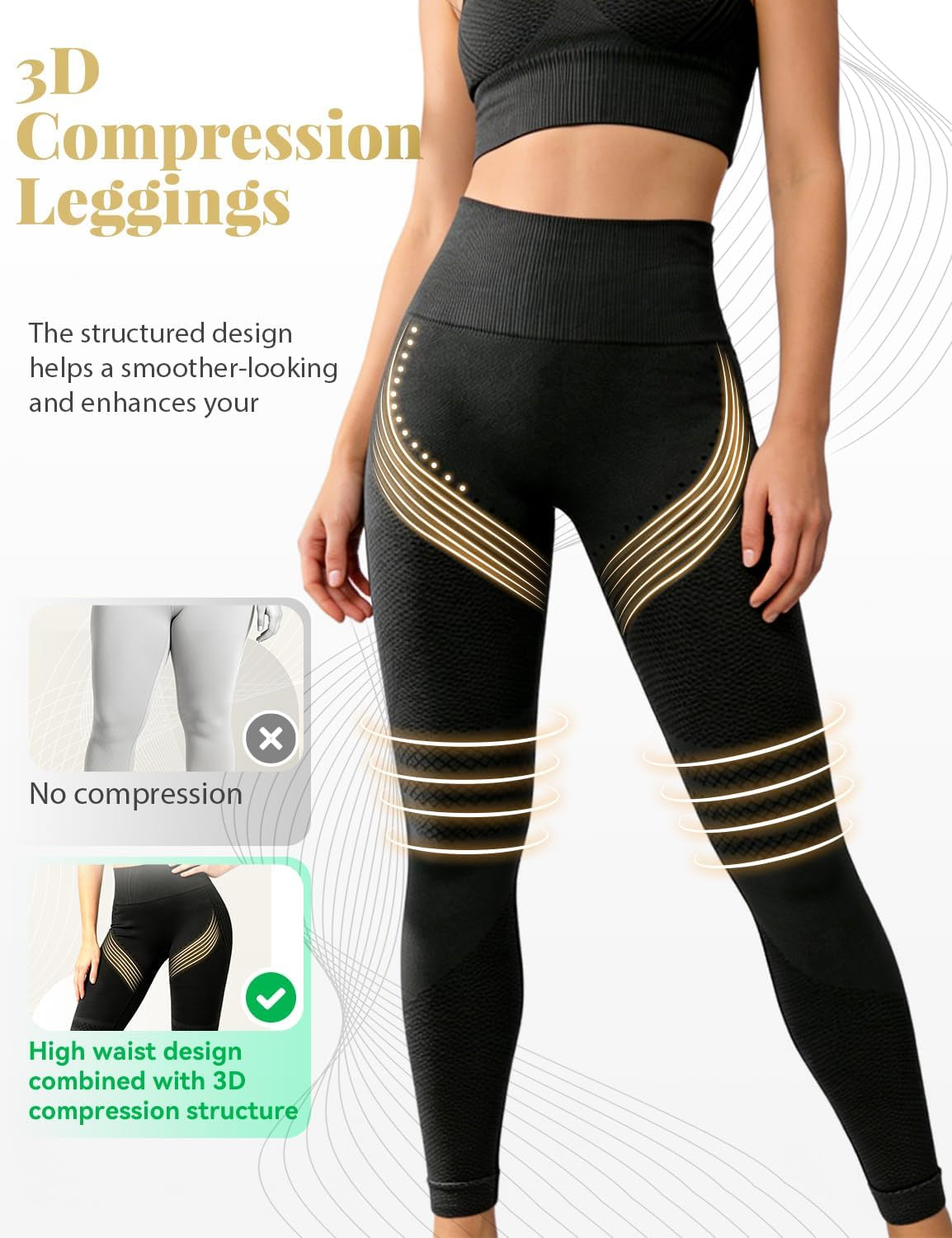 3D Leggings Compression, Women‘S High Waisted Compression Leggings, Butt Lifting Workout Leggings, Squat Proof