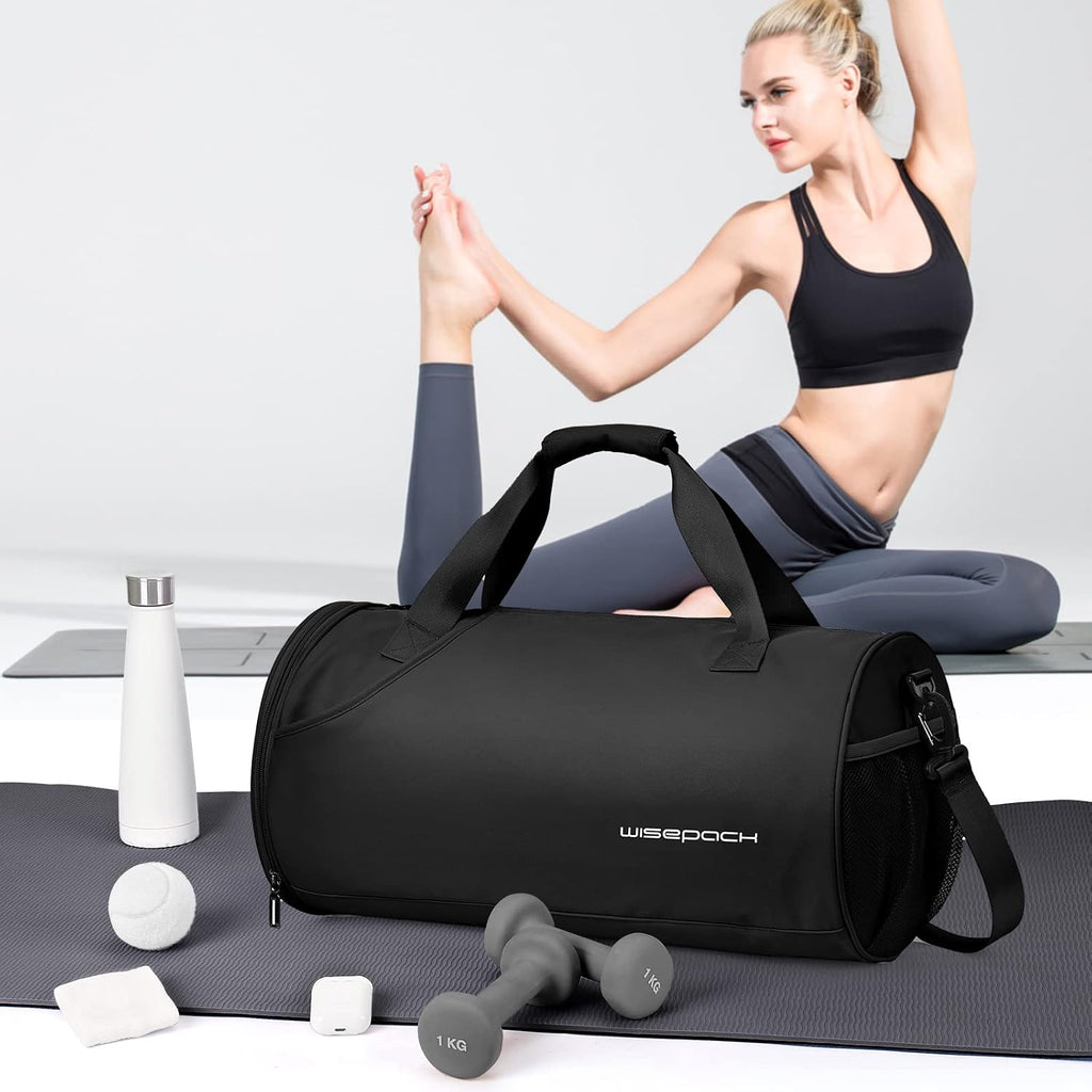 Gym Bag for Women & Men with Wet & Shoe Compartment - Small Duffle Bag for Travel, Sport, Gym, Workout & Overnight Use - Black
