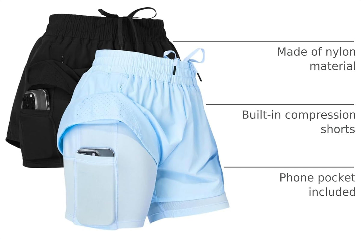 2 Pack Workout Shorts Women 2 in 1 Compression Liner