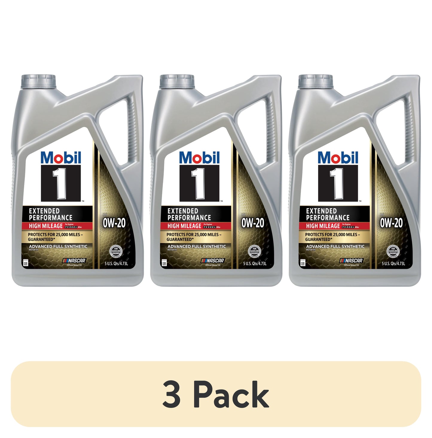 (3 Pack)  Extended Performance High Mileage Full Synthetic Motor Oil 0W-20, 5 Quart