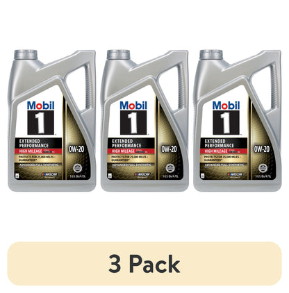 (3 Pack)  Extended Performance High Mileage Full Synthetic Motor Oil 0W-20, 5 Quart