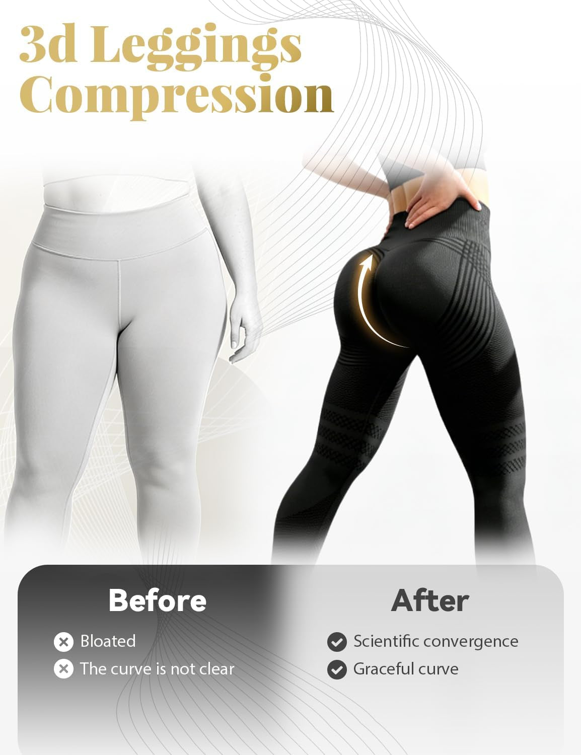 3D Leggings Compression, Women‘S High Waisted Compression Leggings, Butt Lifting Workout Leggings, Squat Proof