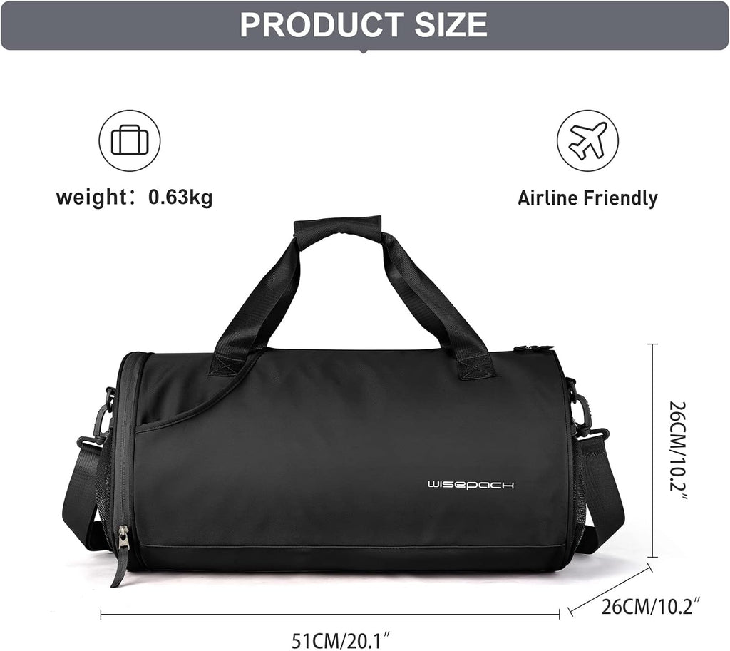 Gym Bag for Women & Men with Wet & Shoe Compartment - Small Duffle Bag for Travel, Sport, Gym, Workout & Overnight Use - Black