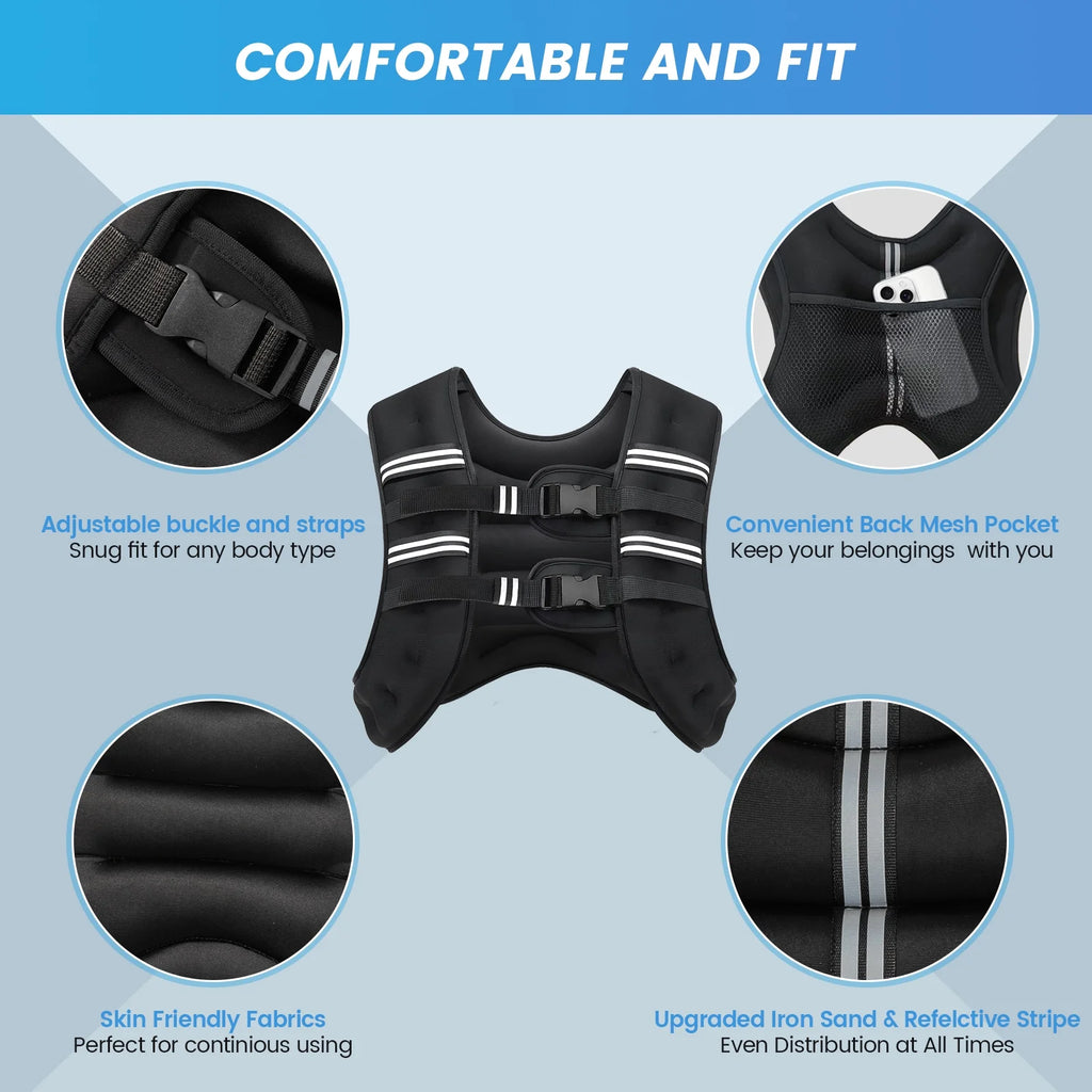 Weighted Vest 16LBS Weight Vest for Woman Men Sport Weighted Vest with Reflective Stripe Adjustable Buckle Straps Mesh Pocket for Strength Training Running