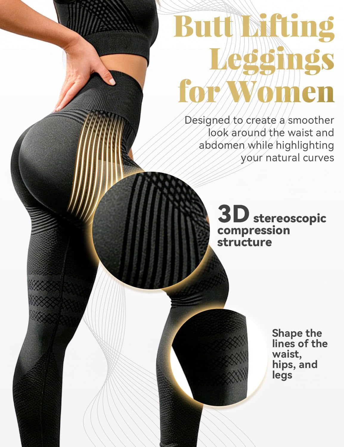 3D Leggings Compression, Women‘S High Waisted Compression Leggings, Butt Lifting Workout Leggings, Squat Proof
