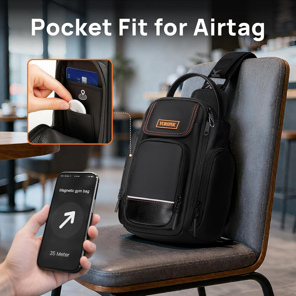 Insulated Magnetic Small Gym Bag with Phone & Pouch for Air Tag