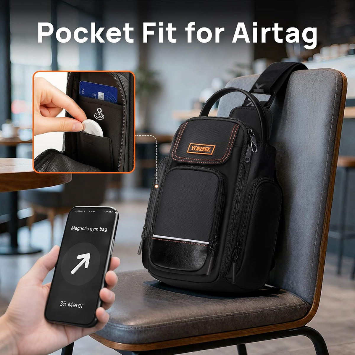 Insulated Magnetic Small Gym Bag with Phone & Pouch for Air Tag