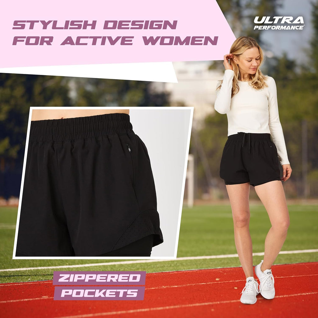 2 Pack Workout Shorts Women 2 in 1 Compression Liner