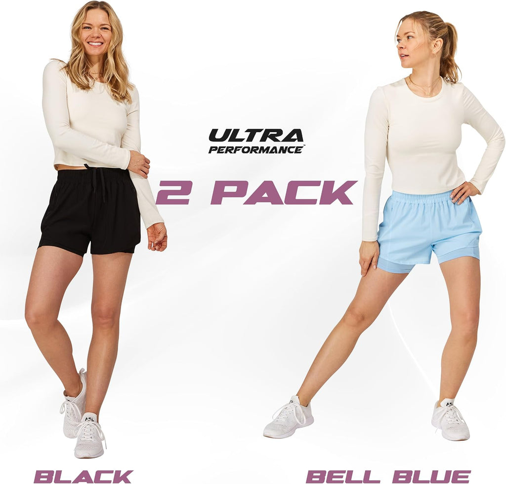 2 Pack Workout Shorts Women 2 in 1 Compression Liner