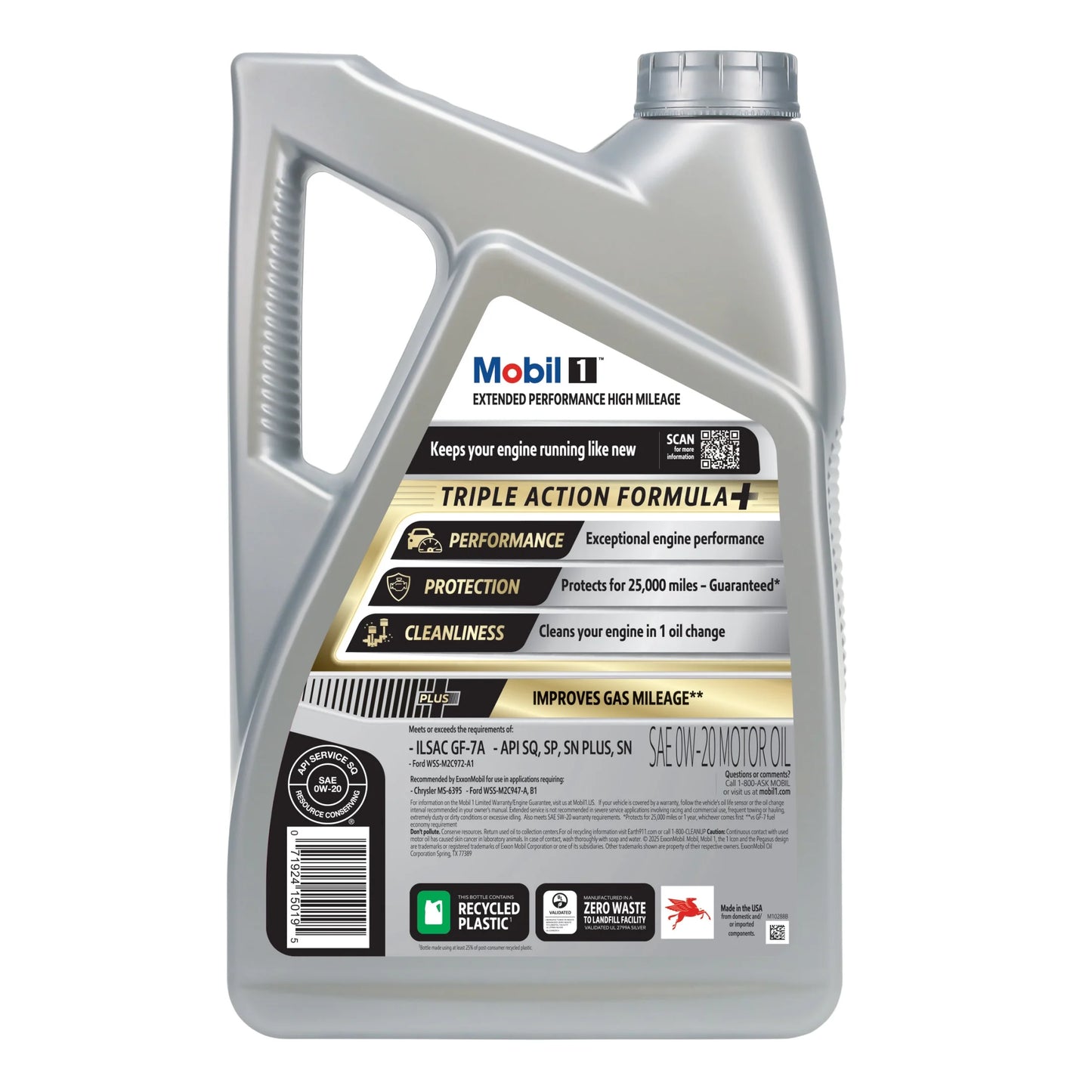 (3 Pack)  Extended Performance High Mileage Full Synthetic Motor Oil 0W-20, 5 Quart