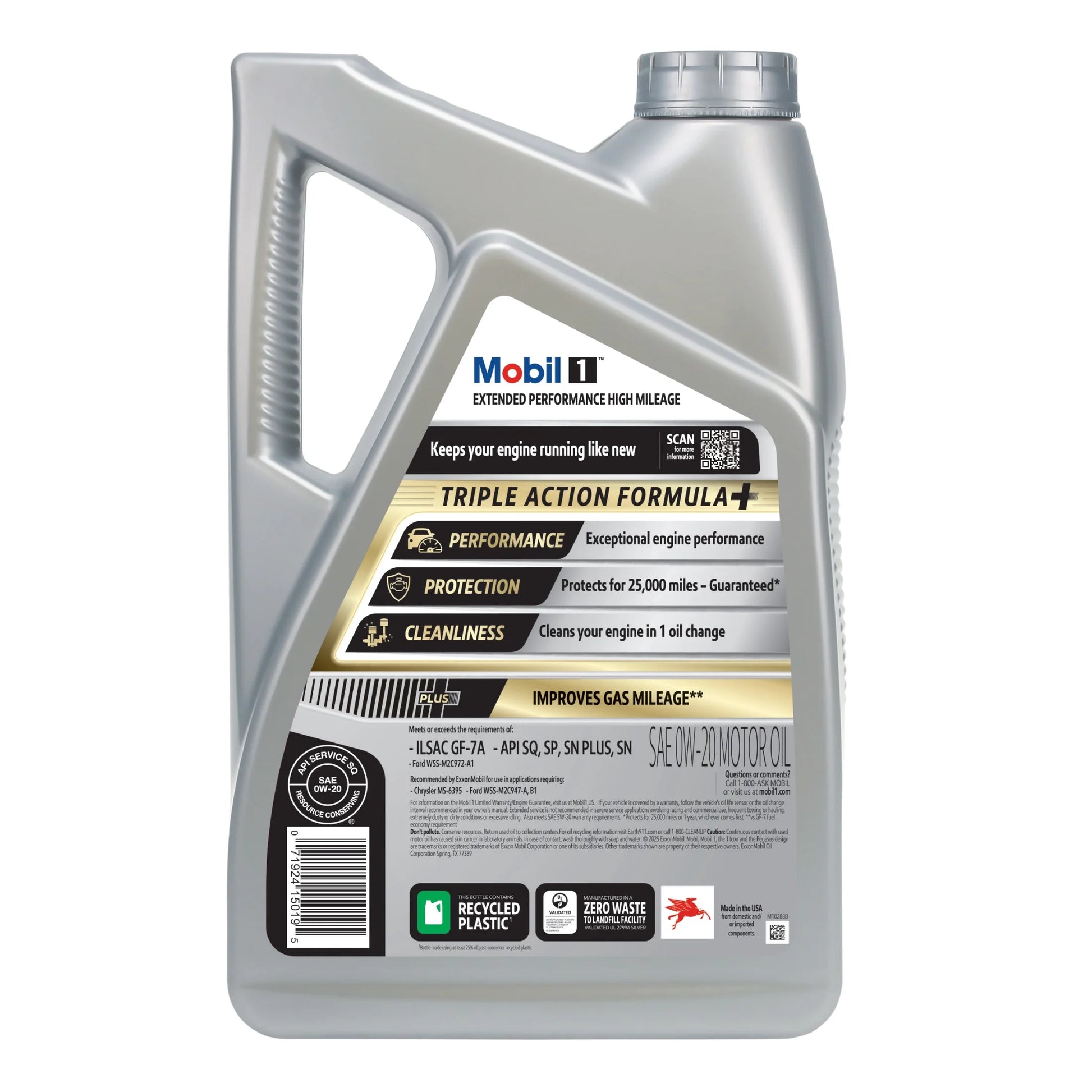 (3 Pack)  Extended Performance High Mileage Full Synthetic Motor Oil 0W-20, 5 Quart