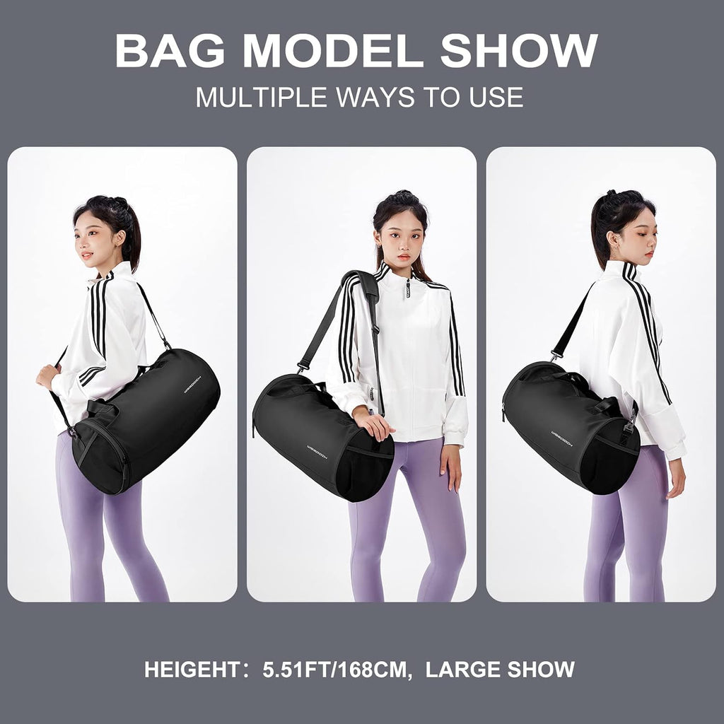 Gym Bag for Women & Men with Wet & Shoe Compartment - Small Duffle Bag for Travel, Sport, Gym, Workout & Overnight Use - Black