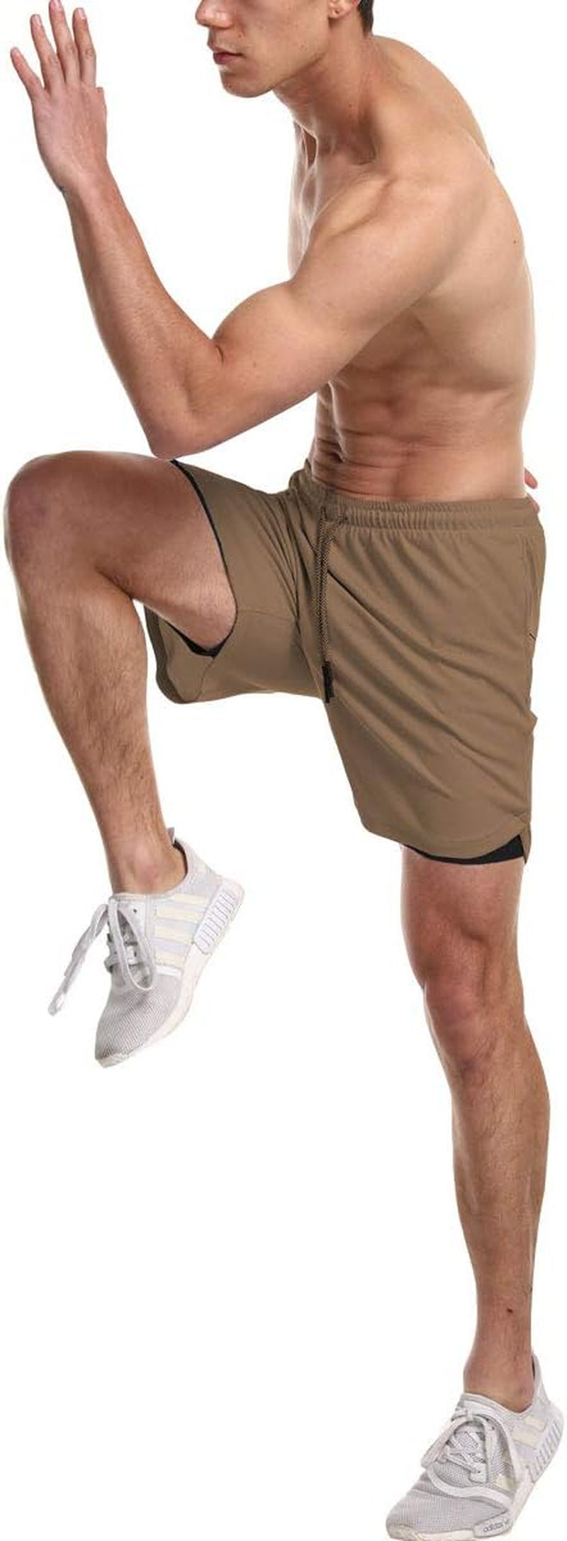 Men'S 2-In-1 Bodybuilding Workout Shorts Lightweight Gym Training Short Running Athletic Jogger with Zipper Pockets
